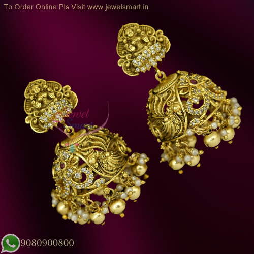 Antique Nagas Lakshmi Jhumka Earrings with Bead Drops – Temple Inspired Design J26740