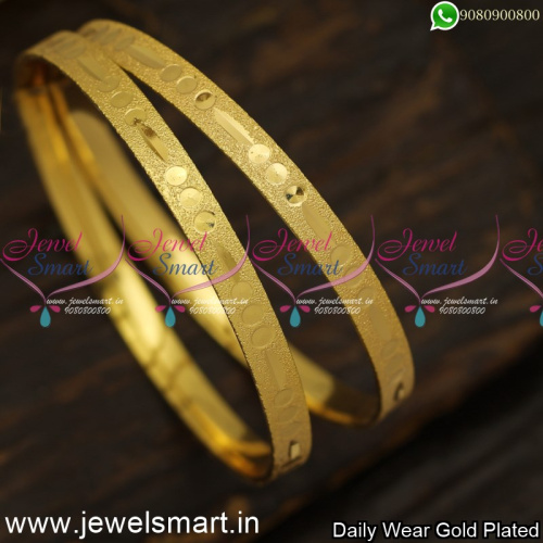 Dull Finish Dotted Pattern Gold Plated Plain Bangles Simple Jewellery Designs B23994