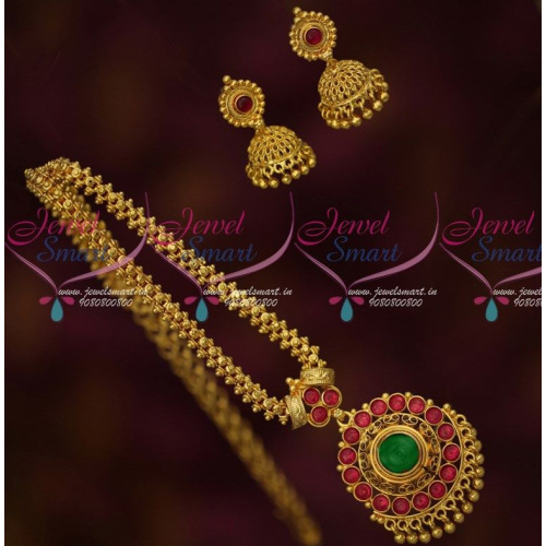 Elegant Gold Chain Designs For Ladies With Kemp Pendant and Jhumkas PS15116A