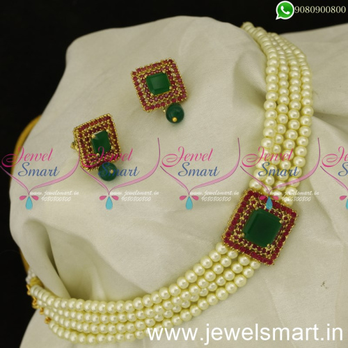 Elegant and Simple Pearl Choker Designs For Sarees Trending Fashion Jewellery NL24048