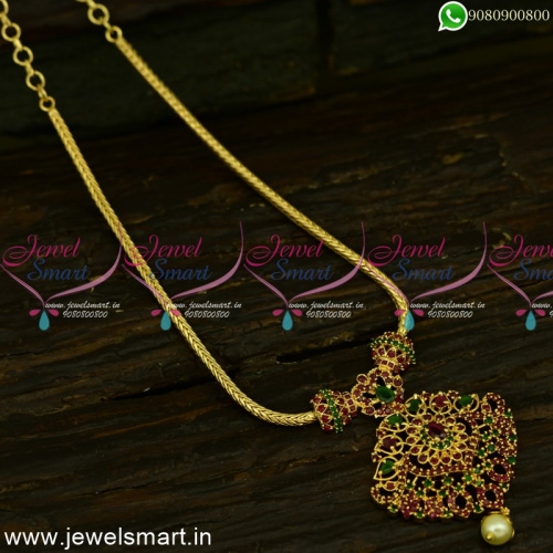 Elegant Thali Chain Gold Plated Necklace Ruby Emerald Stone Jewellery Online NL24941