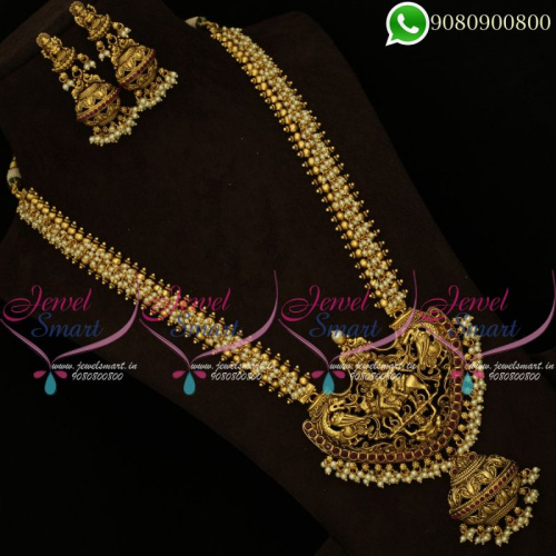 Enchanting Shiv Darbar Long Necklace Graceful Pearl Temple Jewellery Haram Online NL20358A