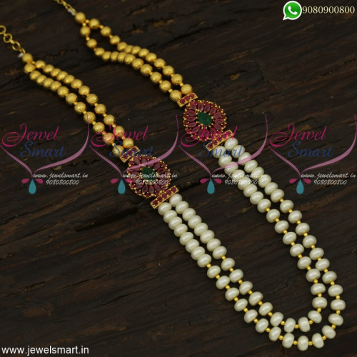 Exceptional Layered Necklace Dazzling Hyderabad Pearl Jewellery Mugappu Design 