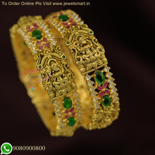 Exquisite Kemp and CZ Stones Studded Temple Antique Gold Bangles - Wholesale Prices, Unmatched Elegance B26318