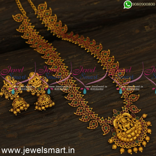 Exclusive Temple Long Necklace For Saree In Light Colour Antique Gold Catalogue NL24550