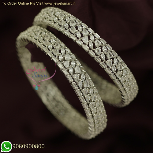 Exquisite Broad Unique White CZ Bangles | Rhodium Finish Sparkling Diamond Look Jewellery B25869