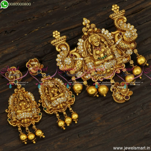 Excuisite Gold Pendant Design Handcrafted Nakshi Work Earrings Set Antique Jewellery