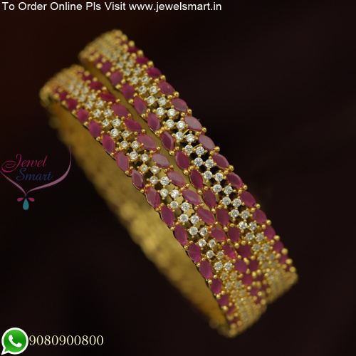 Exquisite Marquise Ruby Stone Broad Gold Plated Bangles - Enhance Your Style with Radiant Elegance B25836