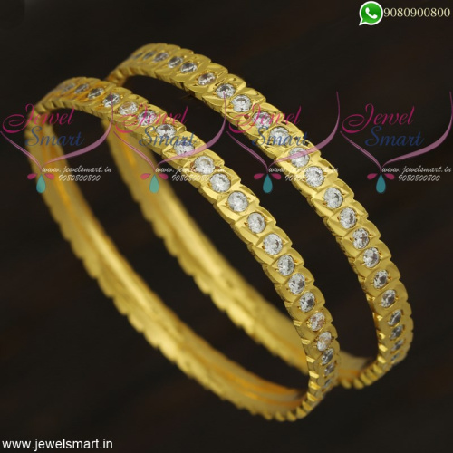 Eye Shape AD White Stone Gold Bangles Design Imitation Jewellery Online B21862