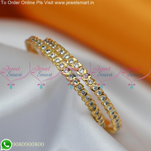 Eye Shape Cut White Stones Gold Design Bangles Imphon Jewellery Online 