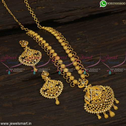 Fabulous Jewellery Latest One Gram Gold Necklace Set Fancy Peacock Pendant NL19151