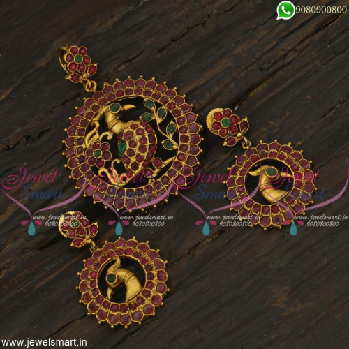 Fanciful Gold Pendant Design With Stud Earrings AD Stone Jewellery Fashion PS22285