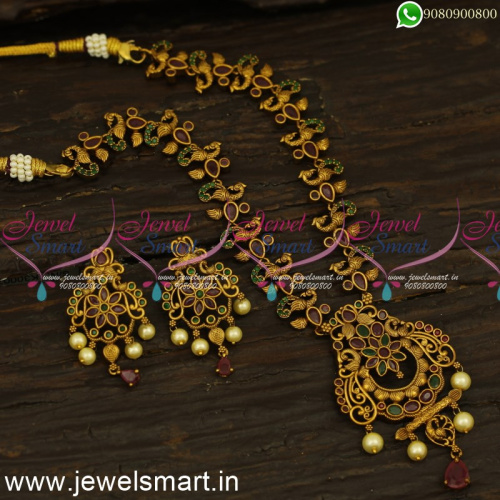 Fanciful Peacock Chain Bridal Necklace Set Trending Fashion Jewellery Designs NL24510