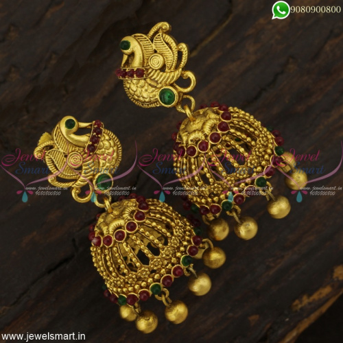 Fanciful Trendy Jhumka Earrings Antique Gold Plated Time Saving Online Purchase J22960