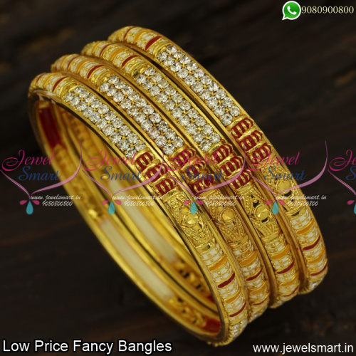 Fancy Bangles Set of 4 Low Price Enamel and Synthetic Stones Online B23889