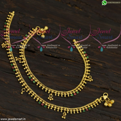 Fancy Beads Stone Golusu Anklets Online Gold Covering South Indian Designs A21725
