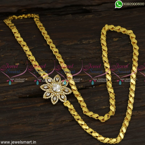 Fancy CZ Stones Mugappu Chains Gold Designs South Indian Covering Jewellery C23354