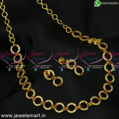 Fancy Round CZ Stones Necklace Set Designs Gold Plated Jewellery Online NL24948