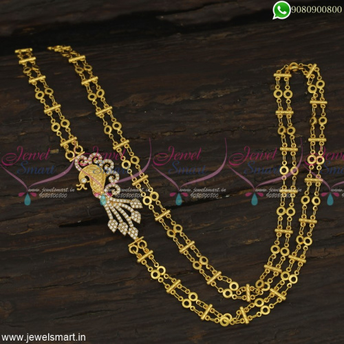 Fancy South Indian Imitation Jewelry Peacock AD Double Chain Mugappu Online Jewelsmart