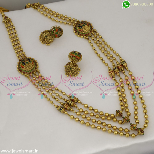 Fascinating Layered Necklace Set Meenakari Mugappu and Jhumka Haram 