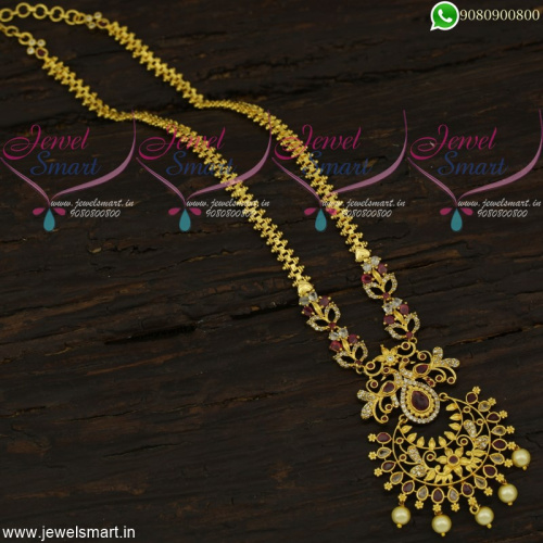 New Ideas In Long Gold Necklace Mayil Design Chain Pendant Online NL21957