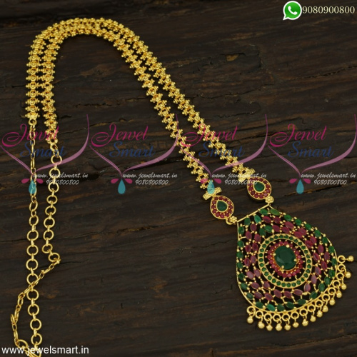 Fashionable Gajri Chain Pendant One Gram Gold Jewellery AD Stones Online PS22371