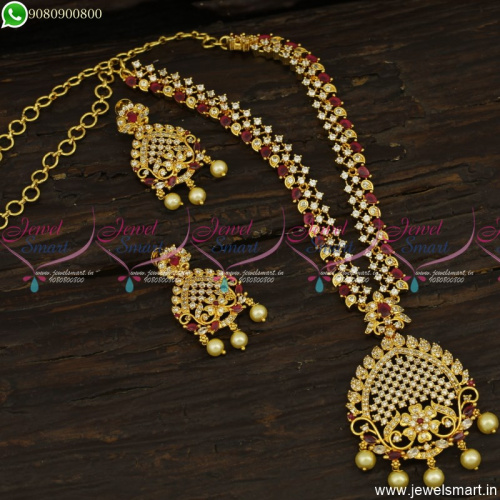 Fashionable Necklace Set Dazzling AD Stones Gold Plated Jewellery Designs NL23644