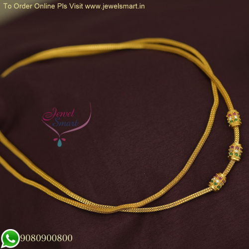 C11796 Smooth Roll Kodi Chain Enamel AD Mugappu 3 MM 24 Inches Gold Plated Jewellery Designs Online