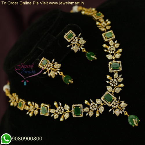 Blossoming Beauty: Floral Design Rectangle Semi-Precious Stones CZ Necklace Set with Antique Gold Finish NL26300