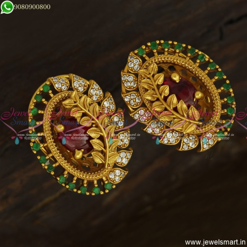 Floral Designer Ear Studs Latest Kammal Models Antique Gold Jewellery Designs ER23820