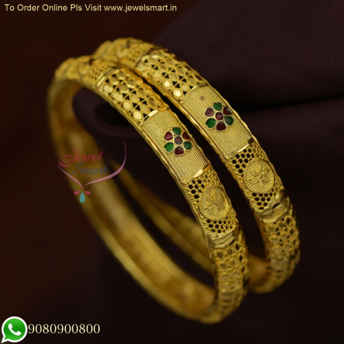 Chic Floral Enamel Dots Gold Plated Bangles: Effortless Style for Daily Wear B25992