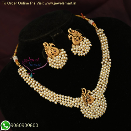 Full Pearl Danglers Traditional Antique Gold Peacock Necklace Set NL26140