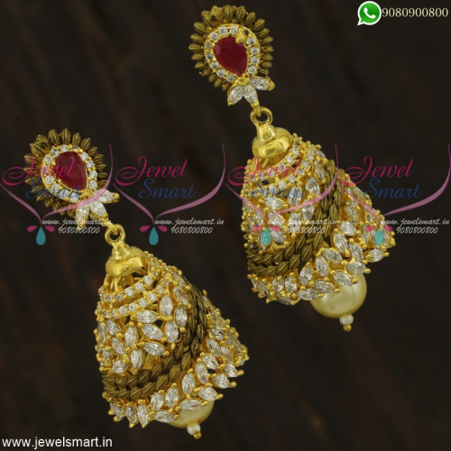 Fusion Jewellery Antique CZ Jhumka Earrings Marquise AD Stones Online 