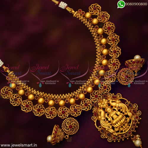 Gajri Chain Beads Temple Necklace Set With Jhumka Earrings Handcrafted Imitation Jewellery NL19163
