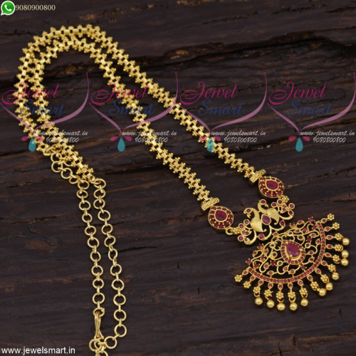 Half Ghajiri Chain Gold Plated Ruby Peacock Pendant South Indian Designs  CS21668