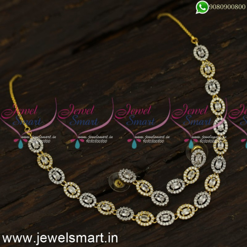 Gleaming CZ Stones Diamond Necklace Designs Latest Pictures Gold Silver Dual NL24070
