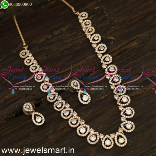 Glowing CZ White Stone Diamond Necklace Designs Ideas Silver  Rose Gold and Oxidised NL24190