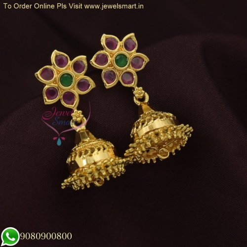 Affordable South Indian Gold Covering Small Jhumka Earrings With Push Lock J26250