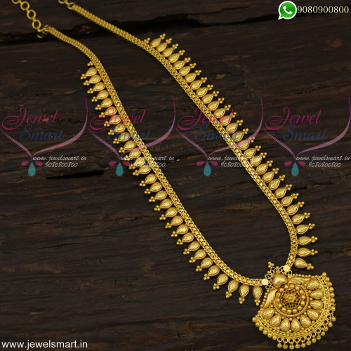 Beautiful Leaf Design Gold Covering Long Necklace for Daily Wear NL22554