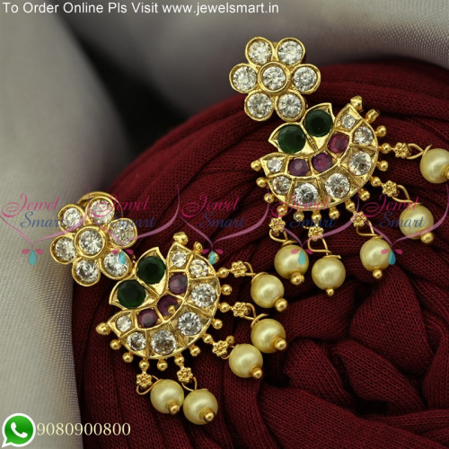 Gold Covering Visiri Thodu Traditional Ear Studs for Women With Pearls ER25103