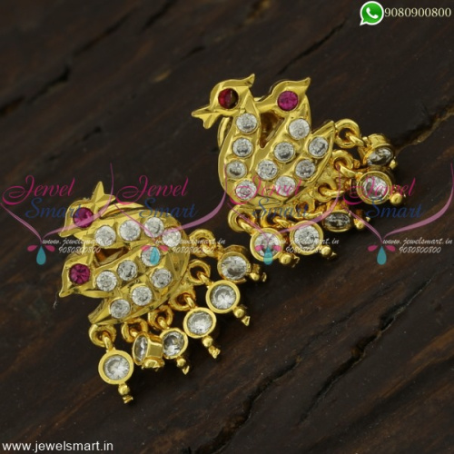 Traditional Gold Kammal Designs Peacock Jewellery New Stone Drops ER22153