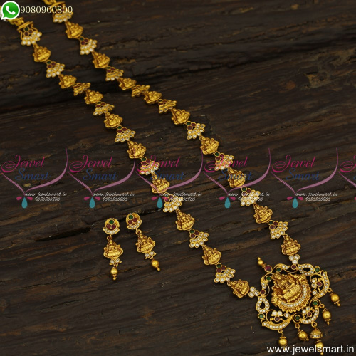 Gold Nagas Design Long Necklace Temple Laxmi God Jewellery Collections NL23537