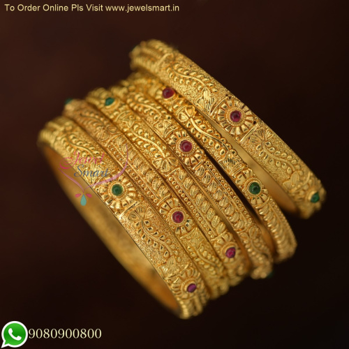 Gold Plated Floral Bridal Bangles Set - 6 Pieces | Special Offer Price B26130