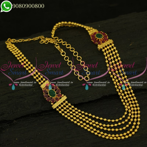 Gold Plated Necklace Beads Design Multi Strand Mugappu Mala 