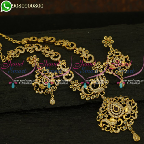 Gold Plated Necklace Peacock Model South Indian Jewellery Collections NL21112