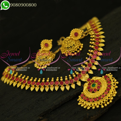 Gold Plated Necklace Set Matching Jhumka Earrings South Indian Designs Online NL20950