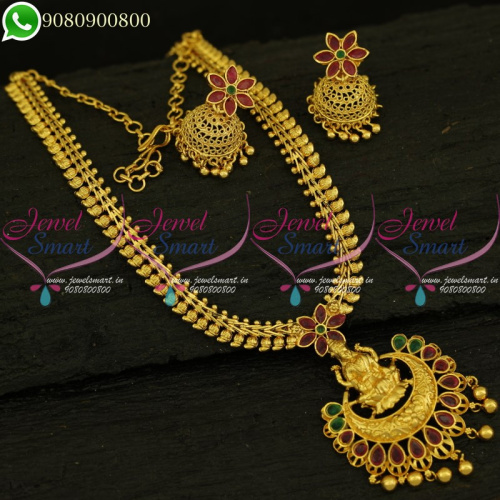 Gold Plated Temple Necklace Set Jhumka Earrings South Indian Jewellery Collections