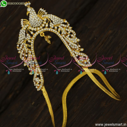 Gold Plated Wedding Jewelery Arm Vanki Peacock Design White Stones Low Price V23466