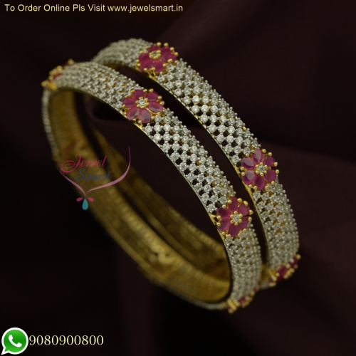 Gold Silver Two Tone Floral Ruby CZ Bangles | Popular Design | Online at Best Prices B25912