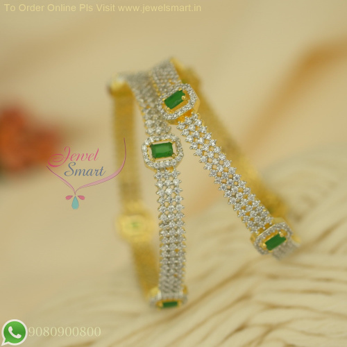 Gold & Silver Two Tone Ruby Emerald CZ Bangles – Diamond Look Replica Jewellery B26802